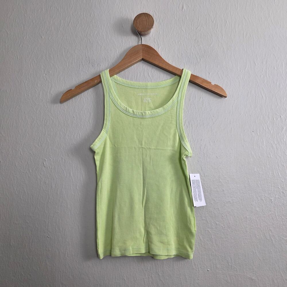 NWT American Eagle Outfitters Ribbed Scoopneck Tank Top Pale Lime Green XS
